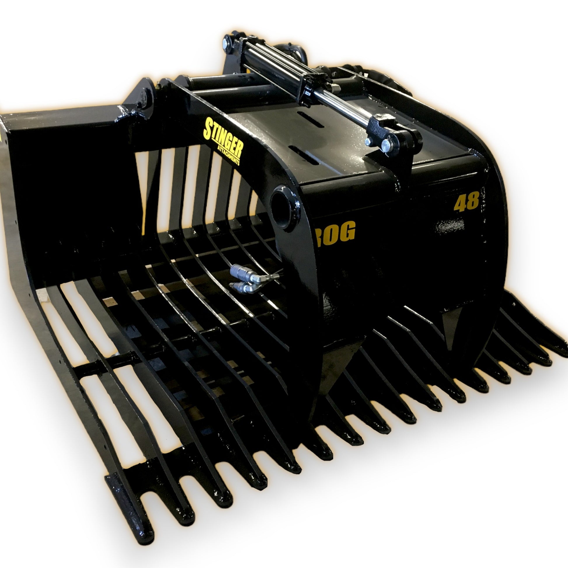 48-Inch Single Grapple Open Sides Rock Grapple Bucket Attachment for Skid Steer – Stinger Attachments | HeavyFit Parts